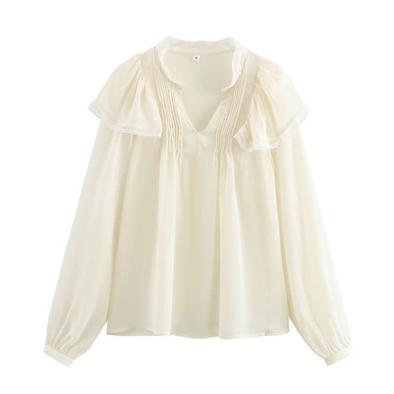 European And American Style Lace Laminated Decoration Shirt