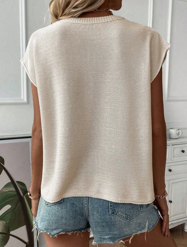 Solid Batwing Sleeve Sweater Vest