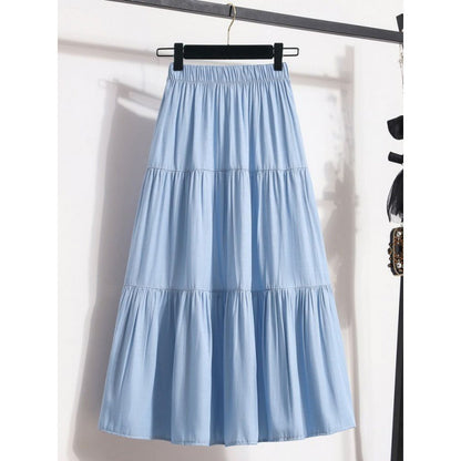 All-match Large Hem Elastic Waist Ice Silk Denim Skirt For Women