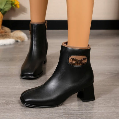 Casual All-match Plus Size Square Head Chunky Heel Martin Boots