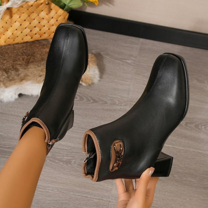 Casual All-match Plus Size Square Head Chunky Heel Martin Boots