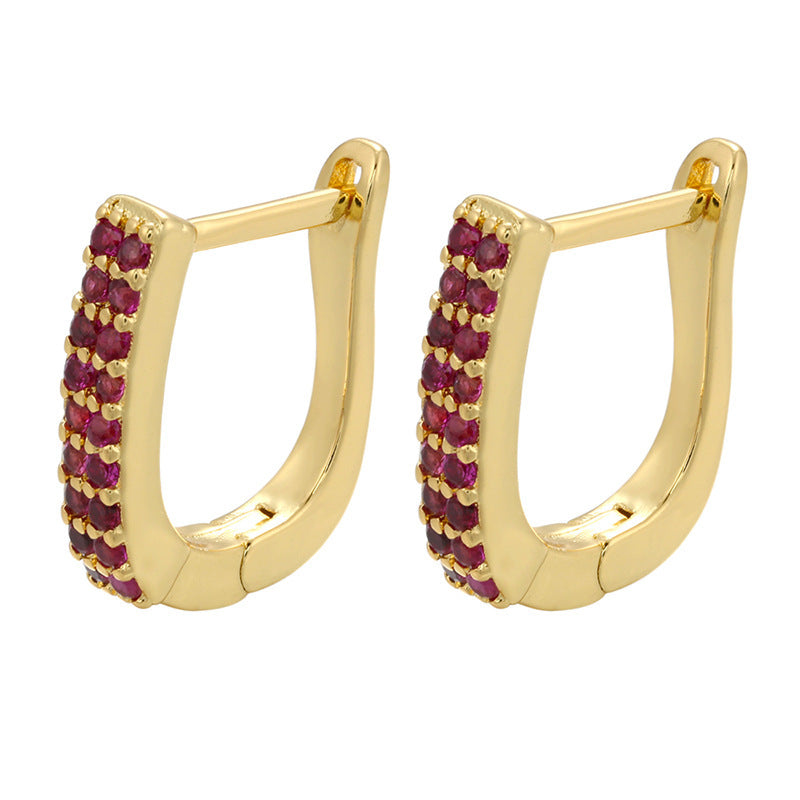 Micro-inlaid Colorful Crystals Ear Clip Horseshoe