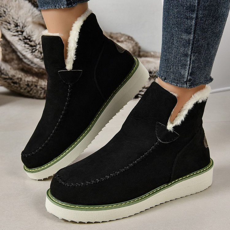 Women's Plus Size Solid Color Wedge Slip-on Snow Warm Booties