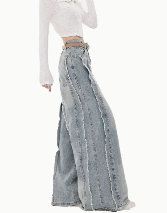 Women's Retro Hemp Rope Tassel Loose Jeans
