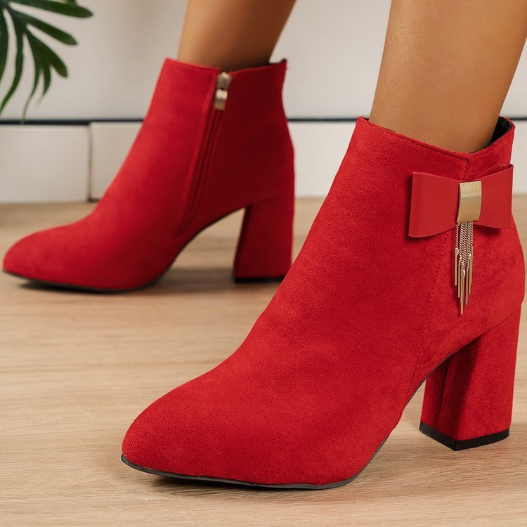 New Festive Chunky Heel Side Zipper Boots