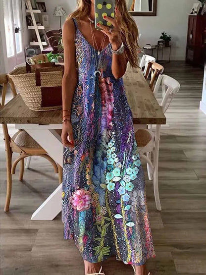 Summer Casual Printed Camisole Long Dress