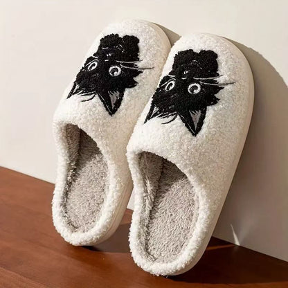 Black Beard Cat Couple Men And Women Autumn And Winter Home Plush Cotton Slippers