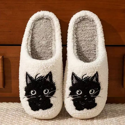 Black Beard Cat Couple Men And Women Autumn And Winter Home Plush Cotton Slippers