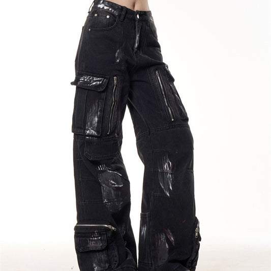 Make Old Graffiti Dyed Multi Pocket Workwear Jeans