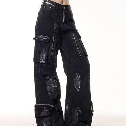 Make Old Graffiti Dyed Multi Pocket Workwear Jeans