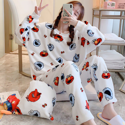 Korean Style Sweet Cute Student Autumn And Winter Coral Fleece Fleece-lined Thickened Loungewear